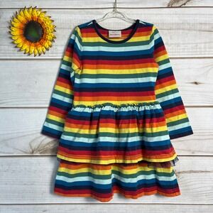 Hanna Andersson Rainbow Stripe Long Sleeve Tiered Dress Tulle Size 5 110cm